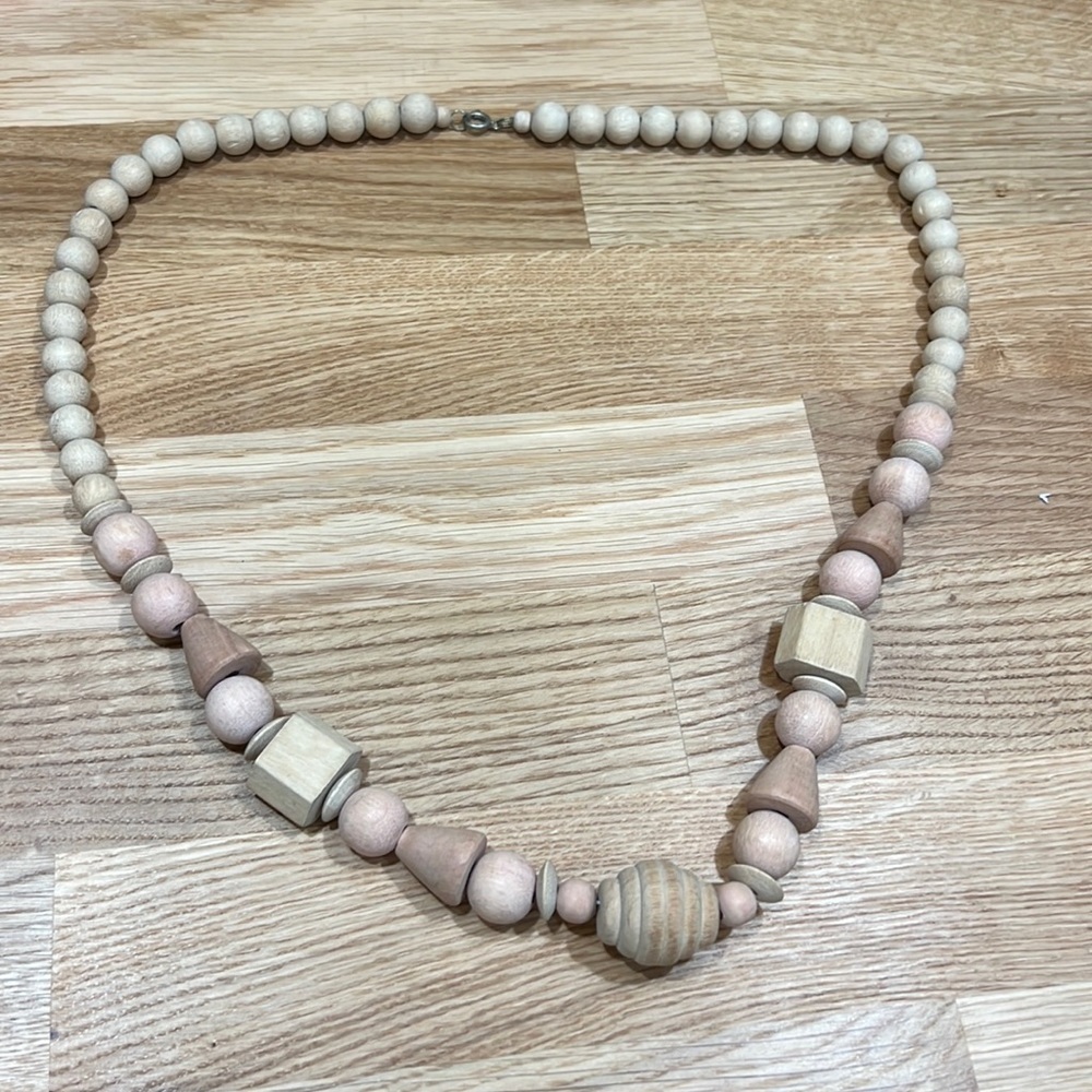 VINTAGE Natural Chunky Wood Bead Necklace